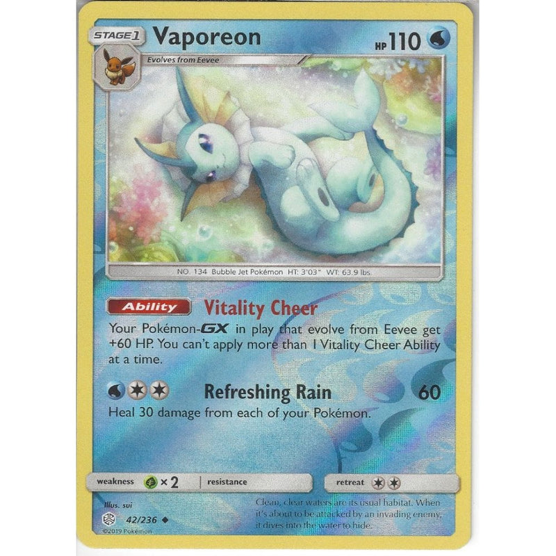 pokemon trading card game vaporeon 42/236 Vaporeon | Uncommon Reverse Holo Card | SM12 Cosmic Eclipse