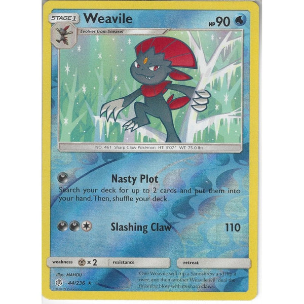 Pokemon Trading Card Game 44/236 Weavile | Rare Reverse Holo Card | SM12 Cosmic Eclipse