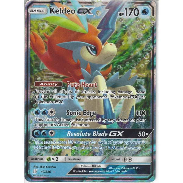 Pokemon Trading Card Game 47/236 Keldeo GX | Rare Holo GX Card | SM11 Unified Minds