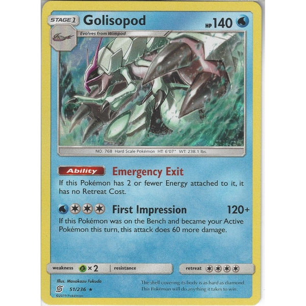 Pokemon Trading Card Game 51/236 Golisopod | Rare Holo Card | SM11 Unified Minds