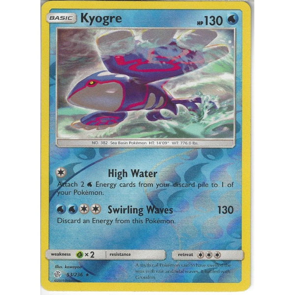 Pokemon Trading Card Game 53/236 Kyogre | Rare Reverse Holo Card | SM12 Cosmic Eclipse