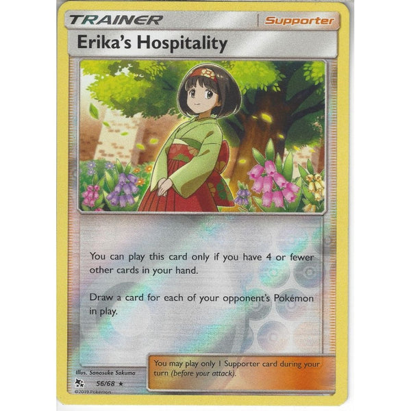 Pokemon Trading Card Game 56/68 Erika's Hospitality | Rare Reverse Holo Card | Hidden Fates