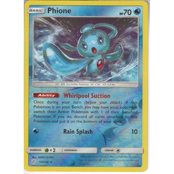 Pokemon Trading Card Game 57/236 Phione | Rare Reverse Holo Card | SM12 Cosmic Eclipse