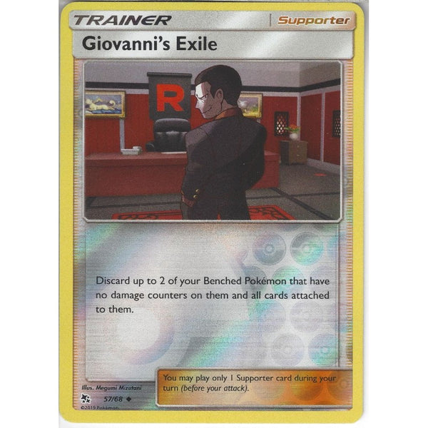 Pokemon Trading Card Game 57/68 Giovanni's Exile | Uncommon Reverse Holo Card | Hidden Fates