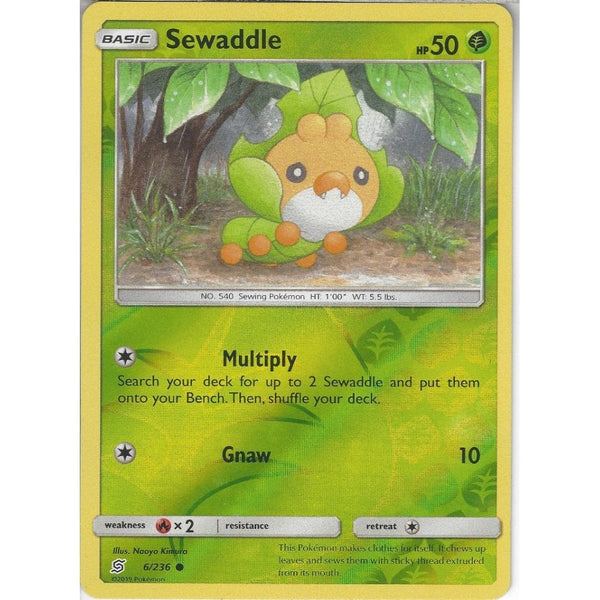 Pokemon Trading Card Game 6/236 Sewaddle | Common Reverse Holo Card | SM11 Unified Minds