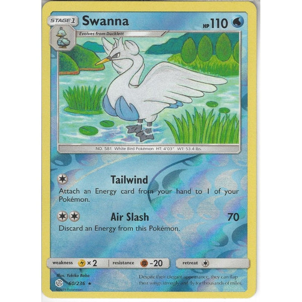 Pokemon Trading Card Game 60/236 Swanna | Rare Reverse Holo Card | SM12 Cosmic Eclipse