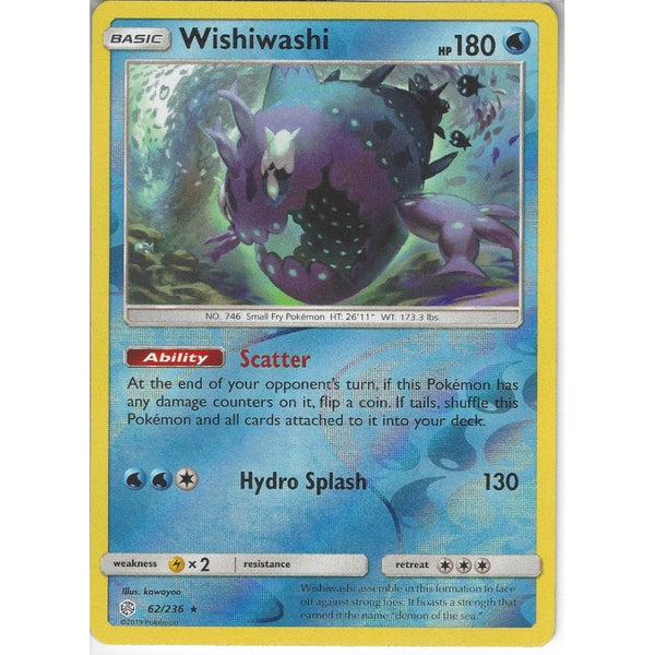 Pokemon Trading Card Game 62/236 Wishiwashi | Rare Reverse Holo Card | SM12 Cosmic Eclipse