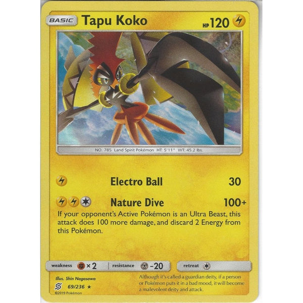 Pokemon Trading Card Game 69/236 Tapu Koko | Rare Holo Card | SM11 Unified Minds