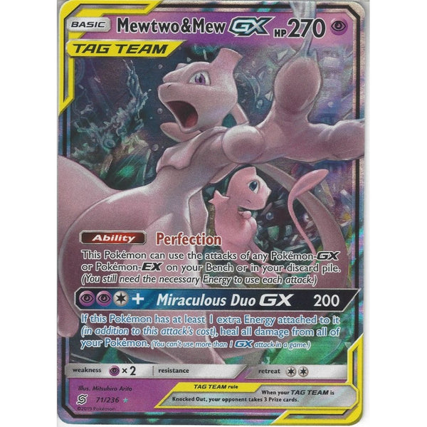 71/236 Mewtwo & Mew TAG TEAM GX | Rare Holo GX Card | SM11 Unified Min
