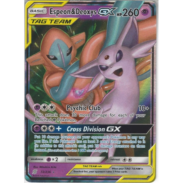 Pokemon Trading Card Game 72/236 Espeon &amp; Deoxys TAG TEAM GX | Rare Holo GX Card | SM11 Unified Minds