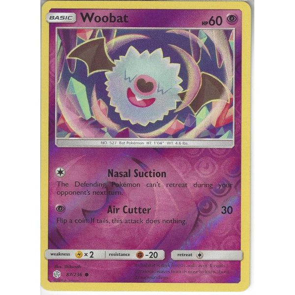 Pokemon Trading Card Game 87/236 Woobat | Common Reverse Holo Card | SM12 Cosmic Eclipse