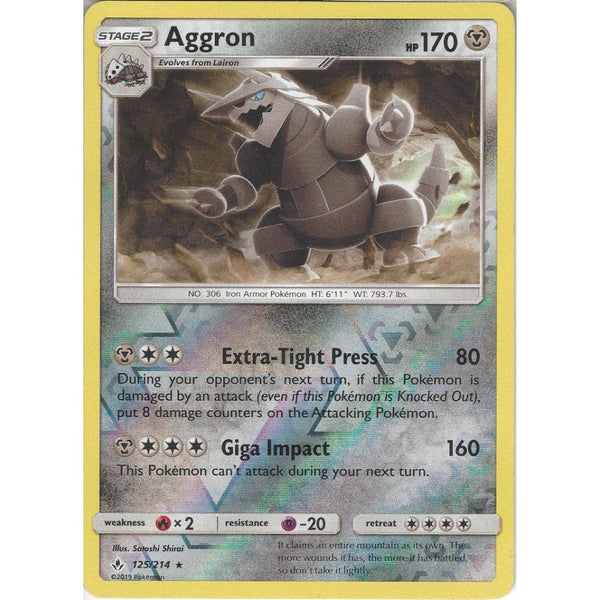 Pokemon Trading Card Game Aggron - 125/214 - Rare Reverse Holo Card - SM10 Unbroken Bonds