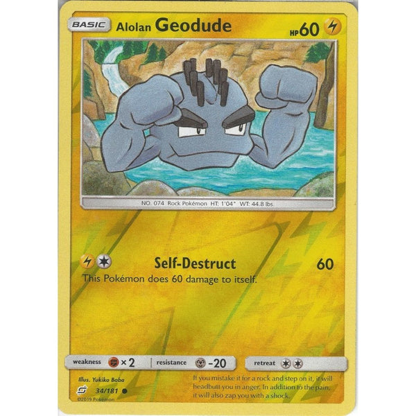 Alolan Geodude - 34/181 - Common Reverse Holo Card - SM09 Team Up