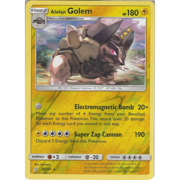 Alolan Golem - 37/181 - Rare Reverse Holo Card - SM09 Team Up