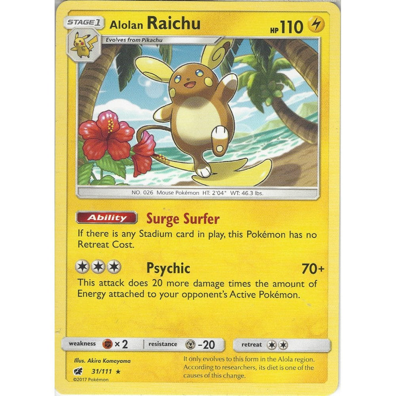 Alolan Raichu - 31/111 - Rare Card - SM04 Crimson Invasion - Recaptured LTD Alolan Raichu - 31/111 - Rare Card - SM04 Crimson Invasion - Recaptured LTD