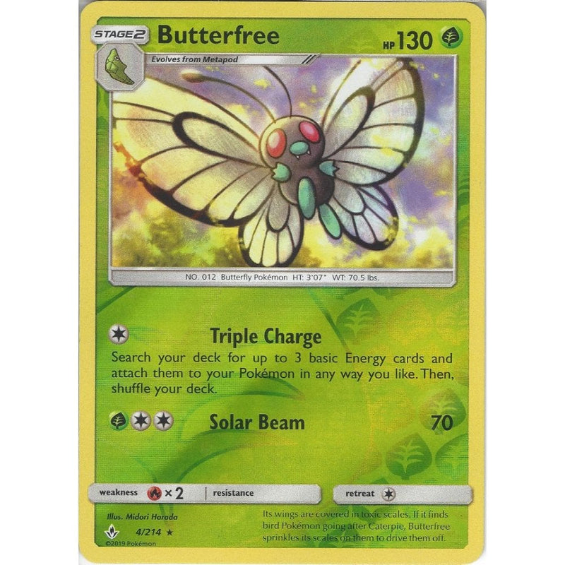 Butterfree - 4/214 - Rare Reverse Holo Card - SM10 Unbroken Bonds