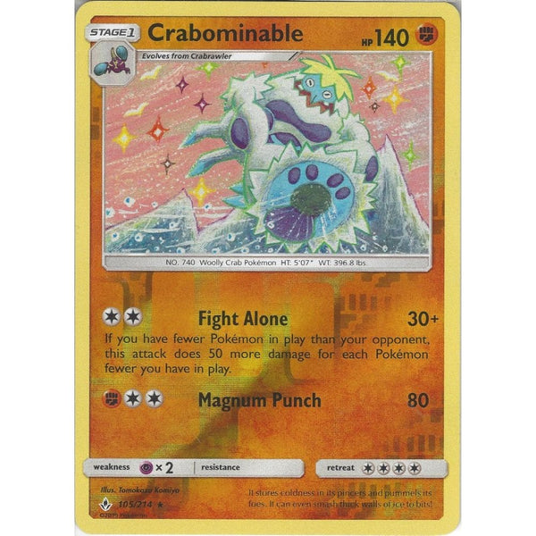 Pokemon Trading Card Game Crabominable - 105/214 - Rare Reverse Holo Card - SM10 Unbroken Bonds