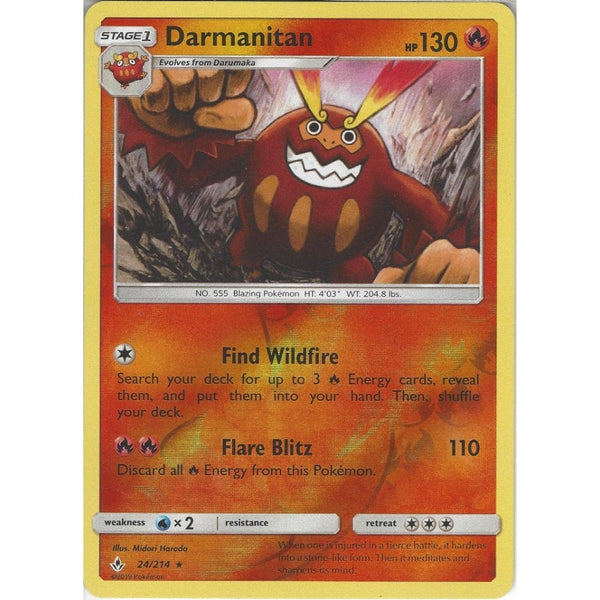 Pokemon Trading Card Game Darmanitan - 24/214 - Rare Reverse Holo Card - SM10 Unbroken Bonds