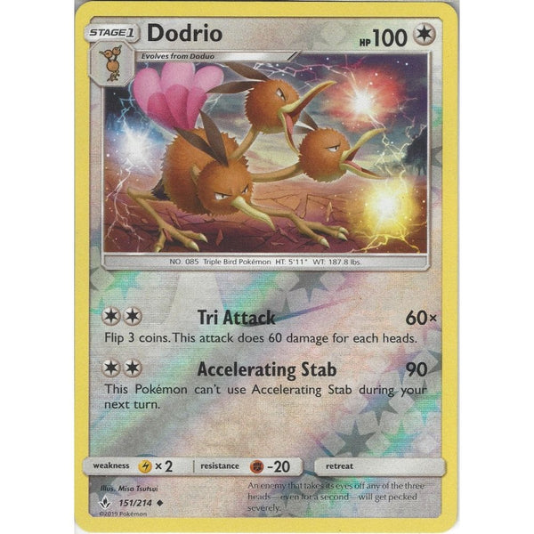 Pokemon Trading Card Game Dodrio - 151/214 - Uncommon Reverse Holo Card - SM10 Unbroken Bonds