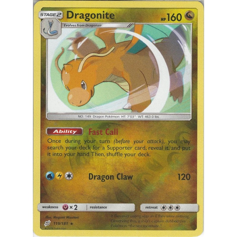 Dragonite - 119/181 - Rare Reverse Holo Card - SM09 Team Up