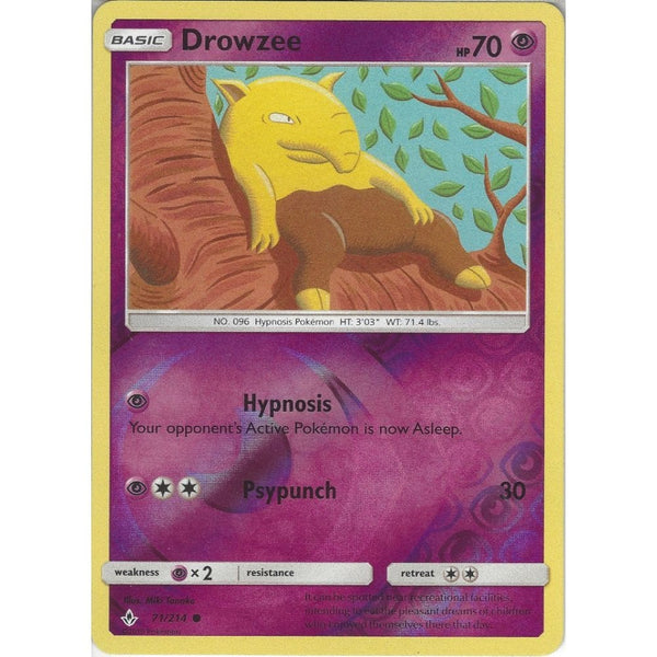 Pokemon Trading Card Game Drowzee - 71/214 - Common Reverse Holo Card - SM10 Unbroken Bonds