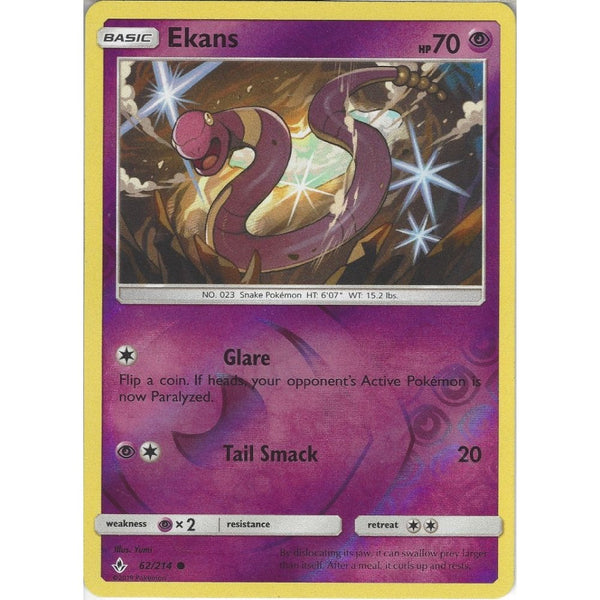 Pokemon Trading Card Game Ekans - 62/214 - Common Reverse Holo Card - SM10 Unbroken Bonds