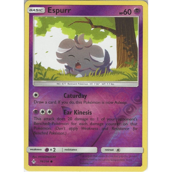 Pokemon Trading Card Game Espurr - 79/214 - Common Reverse Holo Card - SM10 Unbroken Bonds