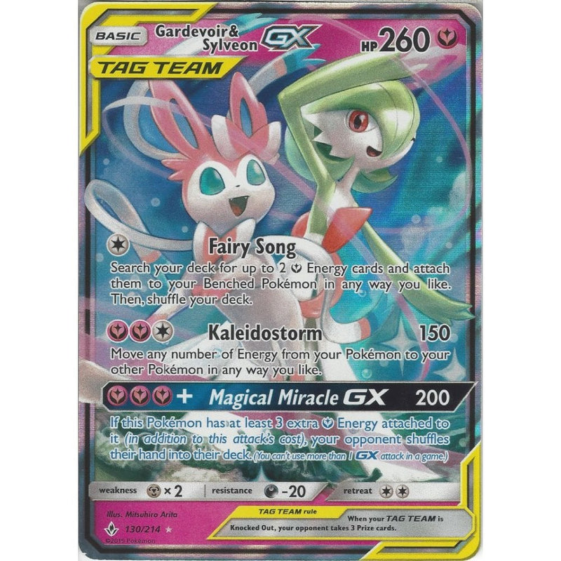 Pokemon Trading Card Game Gardevoir &amp; Sylveon GX TAG TEAM - 130/214 - Rare Holo GX Card - SM10 Unbroken Bonds