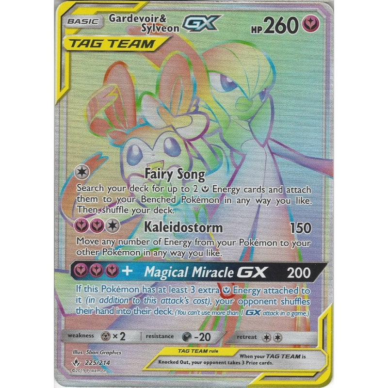tag team cards pokemon Gardevoir & Sylveon GX TAG TEAM - 225/214 - Rare Rainbow Card - SM10 U