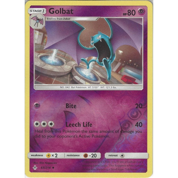 Pokemon Trading Card Game Golbat - 65/214 - Uncommon Reverse Holo Card - SM10 Unbroken Bonds