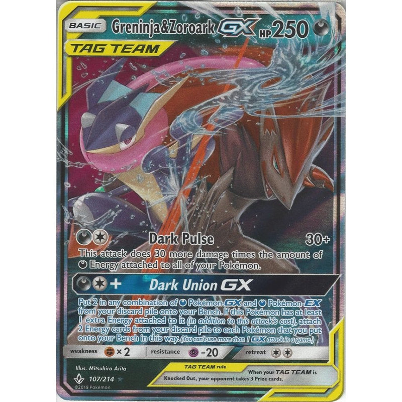 Greninja & Zoroark GX TAG TEAM - 107/214 - Rare Holo GX Card - SM10 Un - Recaptured LTD Greninja & Zoroark GX TAG TEAM - 107/214 - Rare Holo GX Card - SM10 Un - Recaptured LTD