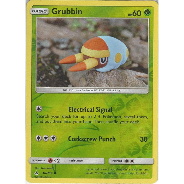 Pokemon Trading Card Game Grubbin - 18/214 - Common Reverse Holo Card - SM10 Unbroken Bonds