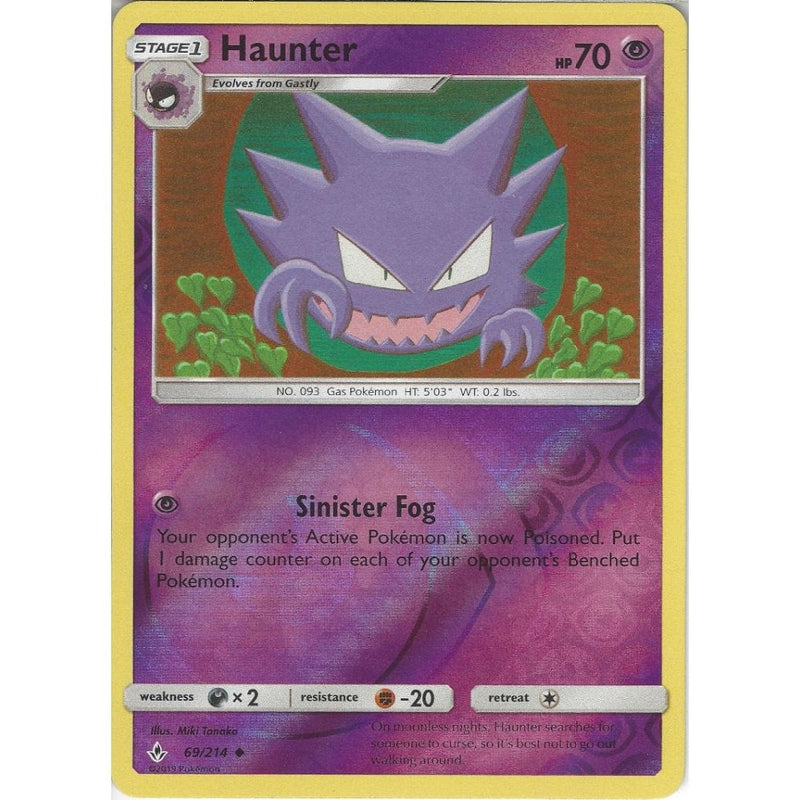 Haunter - 69/214 - Uncommon Reverse Holo Card - SM10 Unbroken Bonds - Recaptured LTD Haunter - 69/214 - Uncommon Reverse Holo Card - SM10 Unbroken Bonds - Recaptured LTD