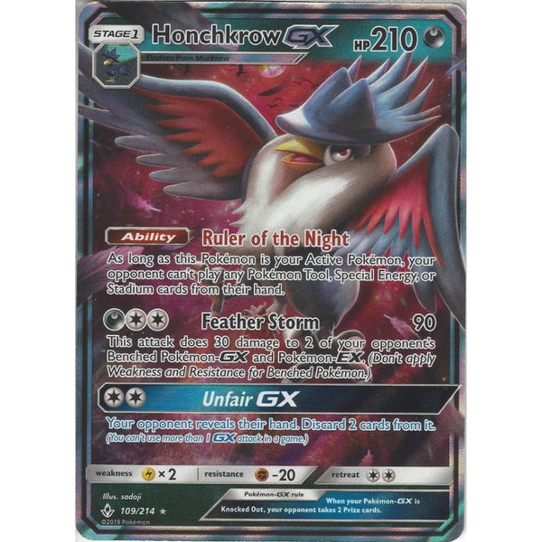 Pokemon Trading Card Game Honchkrow GX - 109/214 - Rare Holo GX Card - SM10 Unbroken Bonds