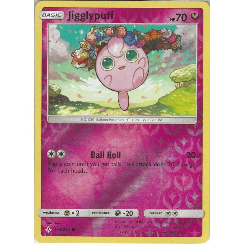 Jigglypuff - 134/214 - Common Reverse Holo Card - SM10 Unbroken Bonds - Recaptured LTD Jigglypuff - 134/214 - Common Reverse Holo Card - SM10 Unbroken Bonds - Recaptured LTD