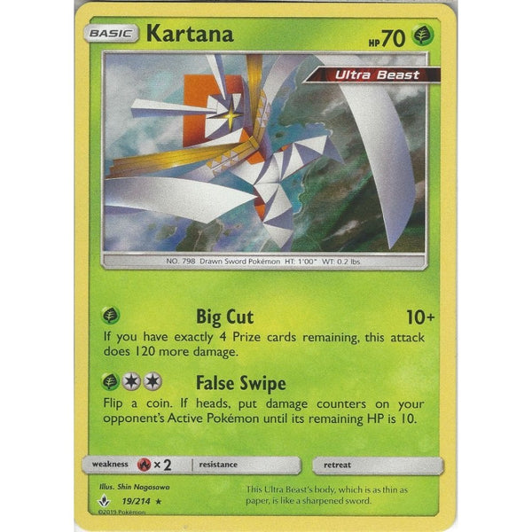 Pokemon Trading Card Game Kartana - 19/214 - Rare Holo Card - SM10 Unbroken Bonds