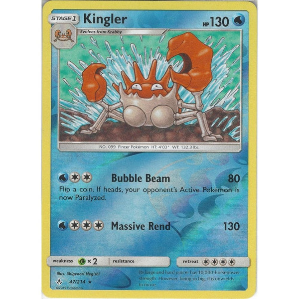 Pokemon Trading Card Game Kingler - 47/214 - Rare Reverse Holo Card - SM10 Unbroken Bonds