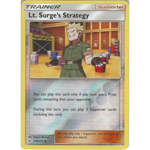Pokemon Trading Card Game Lt. Surge's Strategy - 178/214 - Uncommon Reverse Holo Card - SM10 Unbroken Bonds