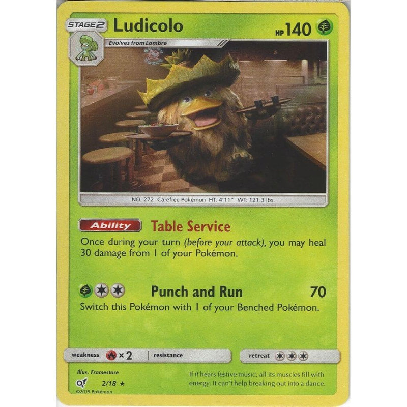 pokemon trading card detective pikachu Ludicolo - 2/18 - Rare Holo Foil Card - Detective Pikachu