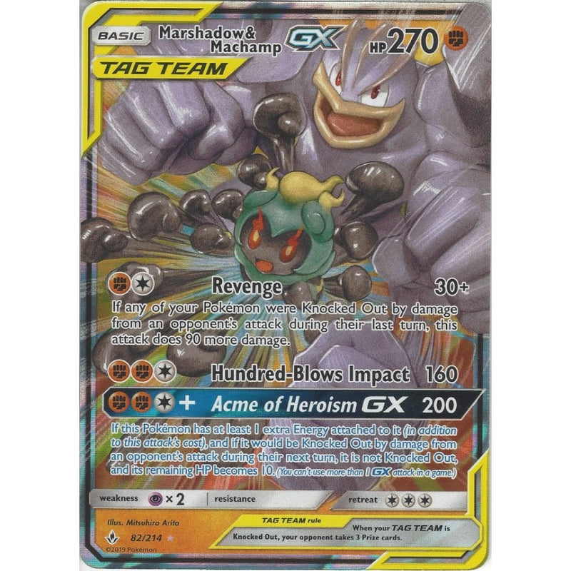 Pokemon Trading Card Game Marshadow &amp; Machamp GX TAG TEAM - 82/214 - Rare Holo GX Card - SM10 Unbroken Bonds