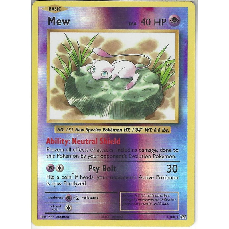 Mew 53/108 |Rare REVERSE HOLO Card | XY Evolutions - Recaptured LTD Mew 53/108 |Rare REVERSE HOLO Card | XY Evolutions - Recaptured LTD
