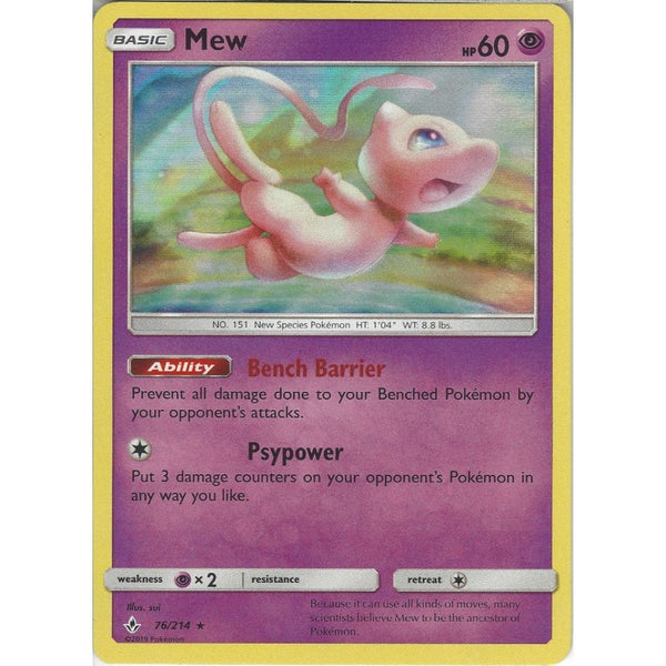 Pokemon Trading Card Game Mew - 76/214 - Rare Holo Card - SM10 Unbroken Bonds