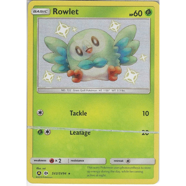 Pokemon Trading Card Game *Misprint* | SV2/SV94 Rowlet | Rare Holo Card | Hidden Fates Shiny Vault
