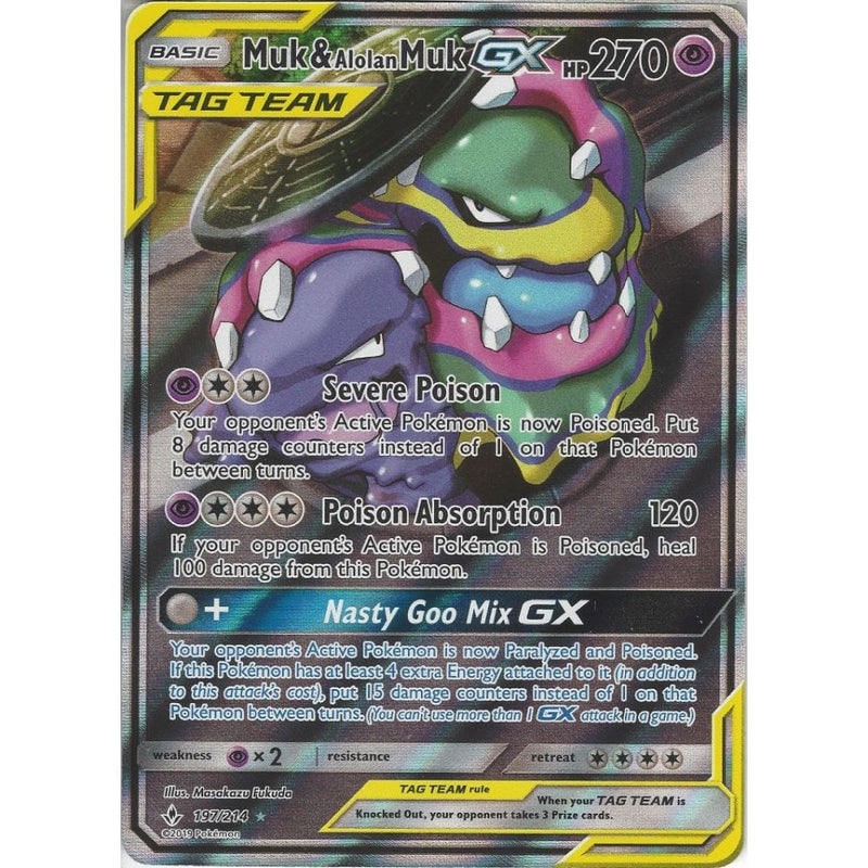 alolan muk gx pokemon card Muk & Alolan Muk GX TAG TEAM - 197/214 - Rare Ultra Card - SM10 Unbrok