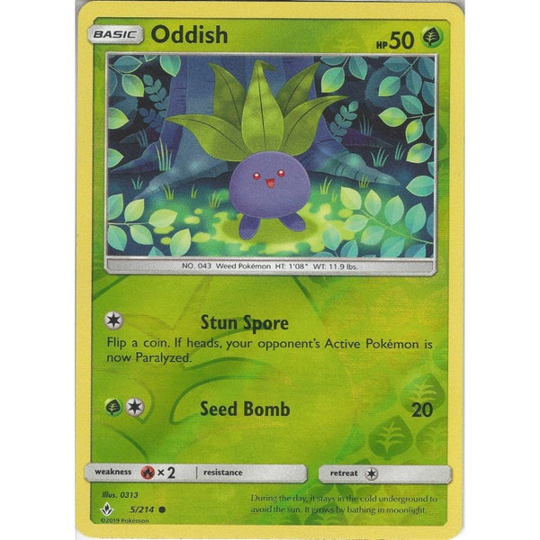 Pokemon Trading Card Game Oddish - 5/214 - Common Reverse Holo Card - SM10 Unbroken Bonds