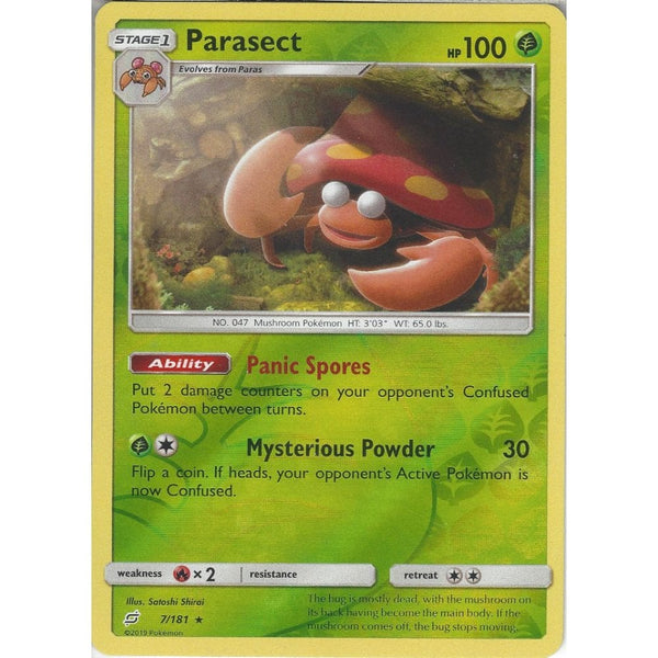 Parasect - 7/181 - Rare Reverse Holo Card - SM09 Team Up