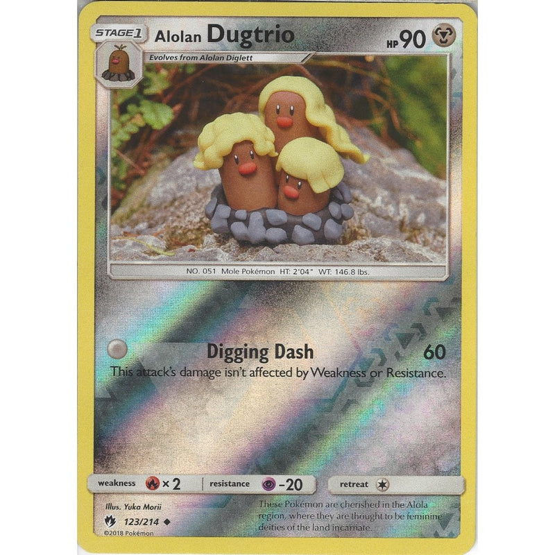 Pokemon Alolan Dugtrio - 123/214 - Uncommon Reverse Holo Card - SM8 Lo - Recaptured LTD Pokemon Alolan Dugtrio - 123/214 - Uncommon Reverse Holo Card - SM8 Lo - Recaptured LTD
