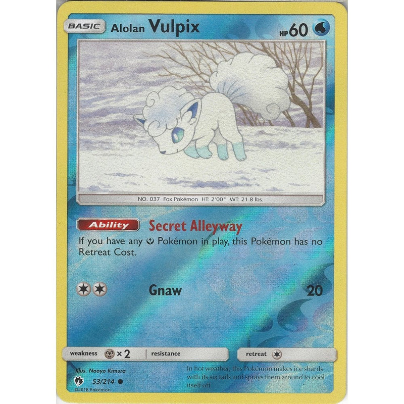 how much is a vulpix pokemon card worth Pokemon Alolan Vulpix - 53/214 - Common Reverse Holo Card - SM8 Lost T