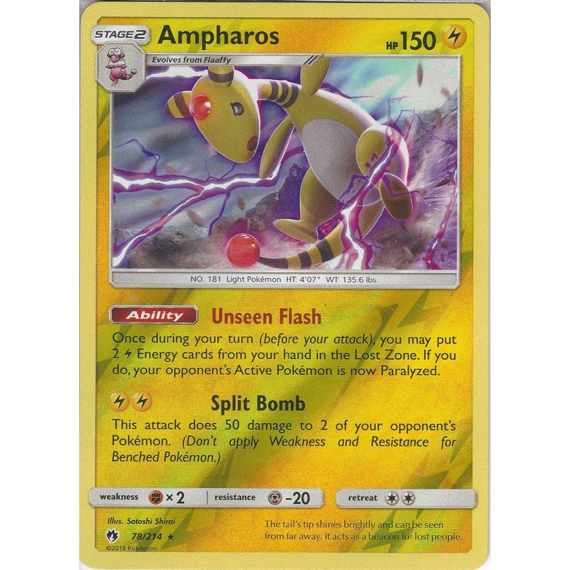 Pokemon Ampharos - 78/214 - Rare Reverse Holo Card - SM8 Lost Thunder - Recaptured LTD Pokemon Ampharos - 78/214 - Rare Reverse Holo Card - SM8 Lost Thunder - Recaptured LTD