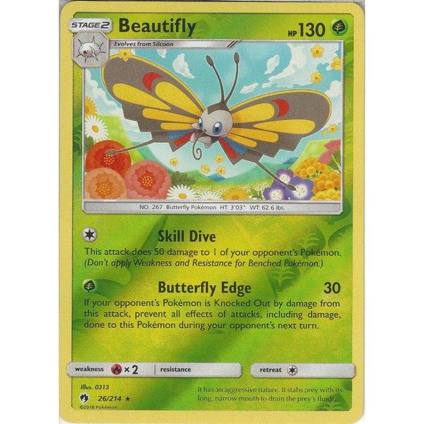 Pokemon Beautifly - 26/214 - Rare Reverse Holo Card - SM8 Lost Thunder